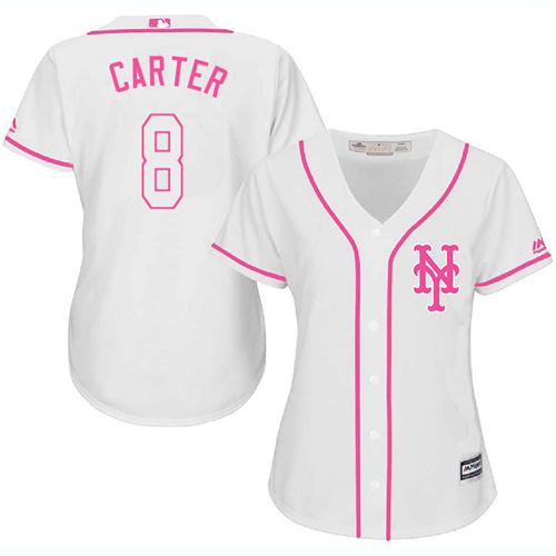Mets #8 Gary Carter White/Pink Fashion Women's Stitched MLB Jersey